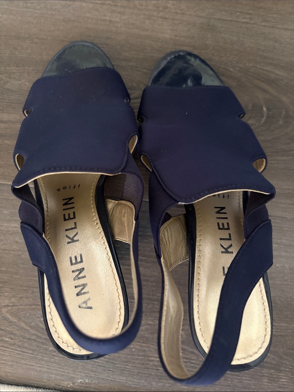 Anne Klein Dark Blue Open-Toe Slingback Sandals